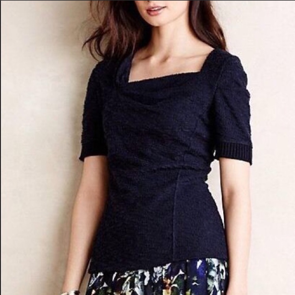 Anthropologie | Navy Textured Asymmetrical Top L